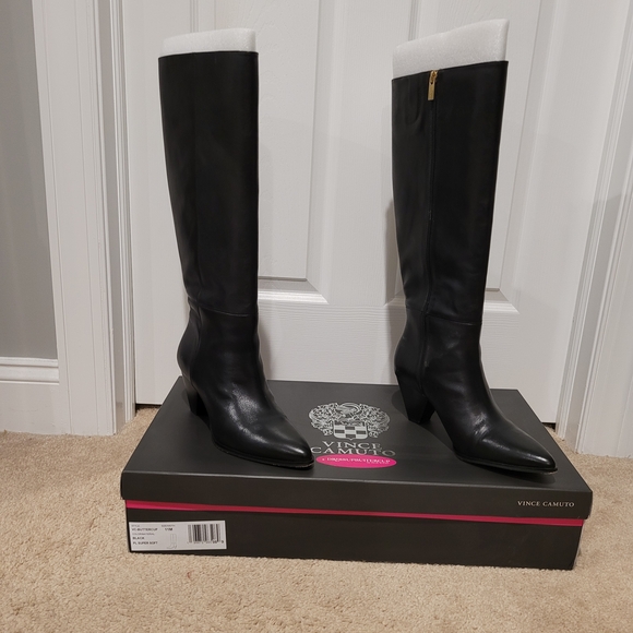 Vince Camuto Shoes - Vince Camuto Dress Up Buttercup Knee High Black Heeled Boots in Wide Calf